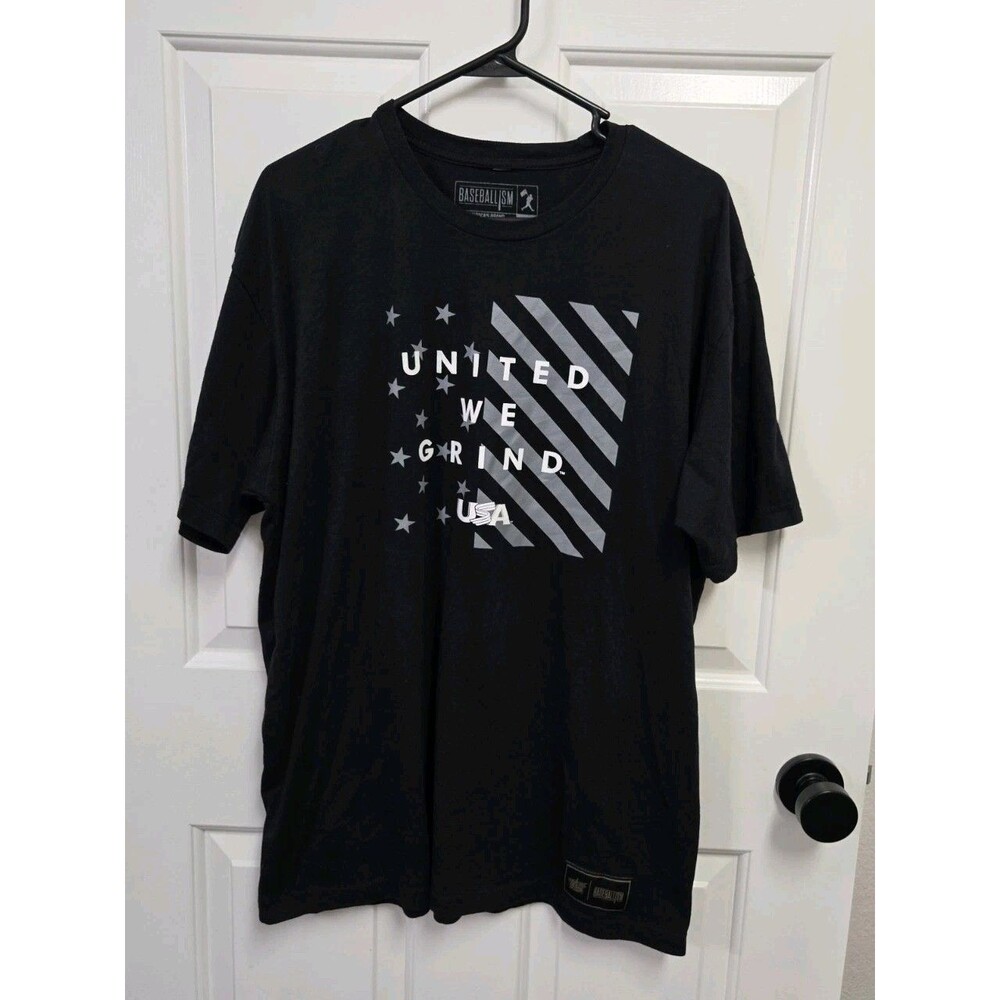 Baseballism United We Grind Flag T Shirt Mens XL Black USA Graphic Tee